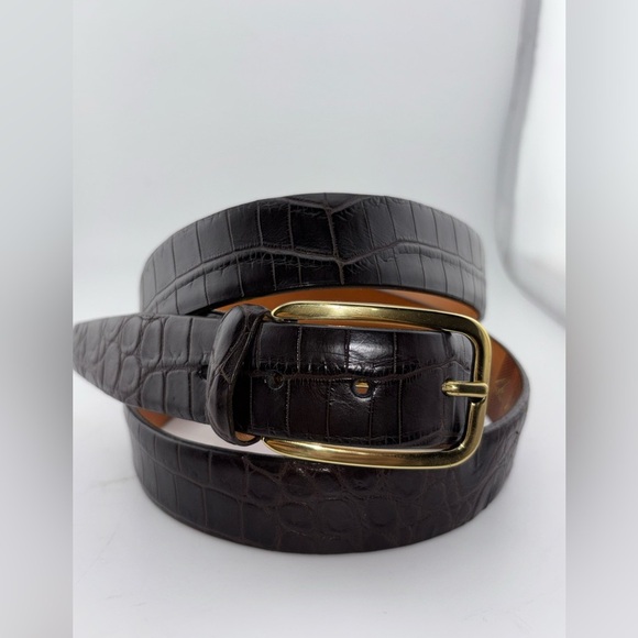 Martin Dingman Genuine Alligator Grain Calfskin Brown 42" Belt Hand Made in USA - Picture 11 of 12